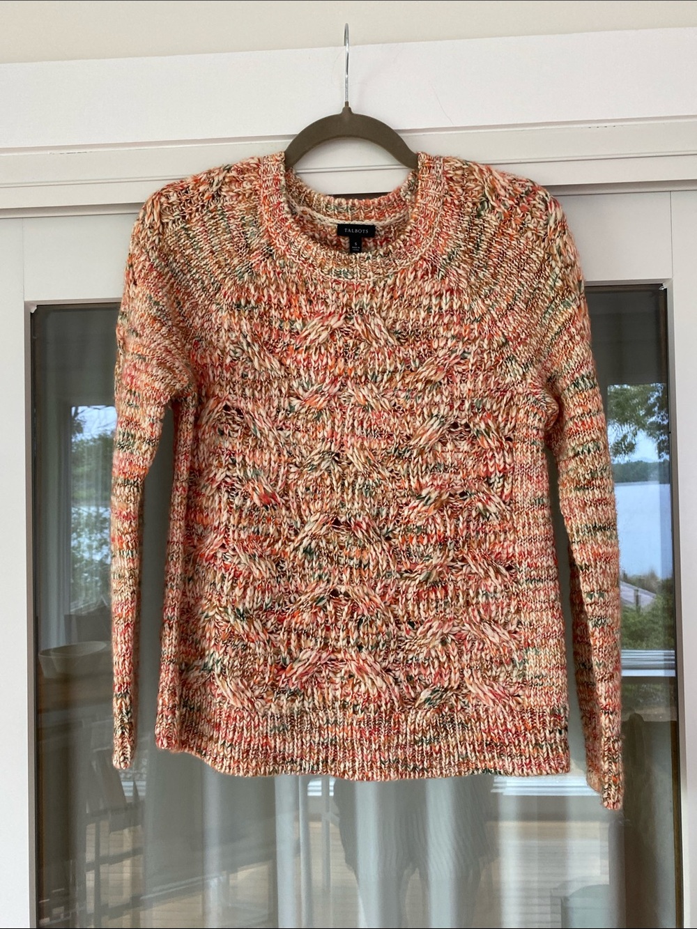 Talbots Cable-Knit Crewneck Sweater in Spice Multi.